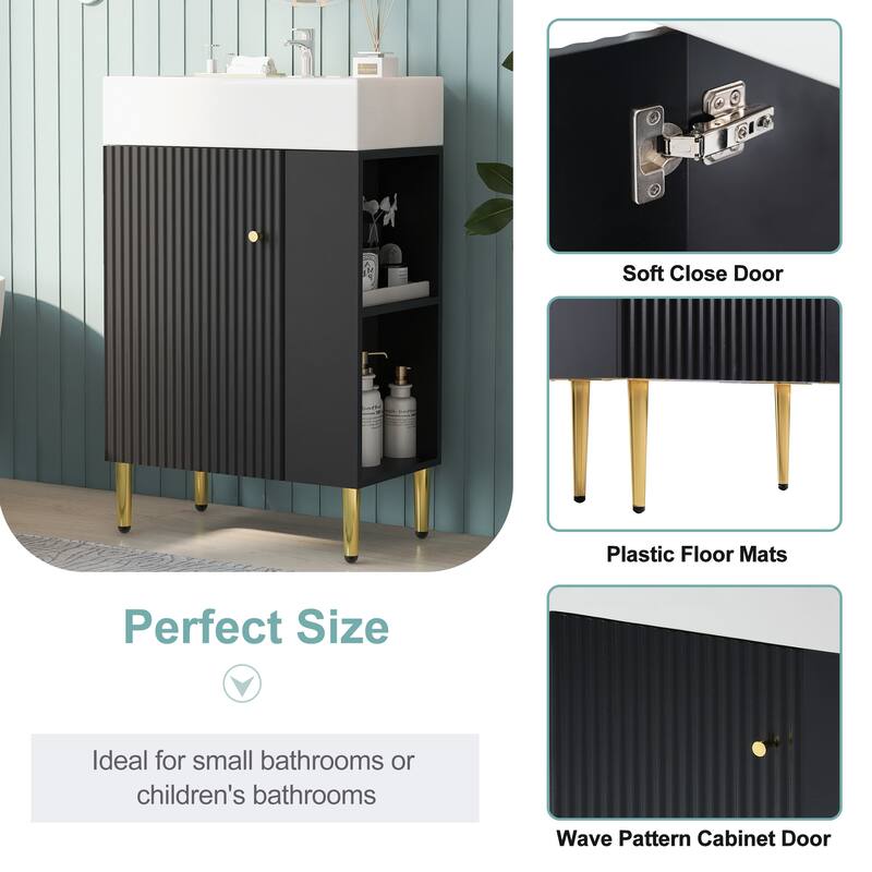 21.6" Bathroom Vanity, Combo Cabinet, Bathroom Storage Cabinet, Single Ceramic Sink, Right Side Storage