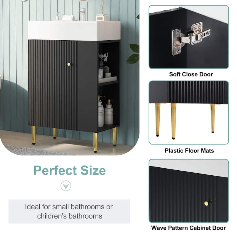 21.6" White Bathroom Vanity with Side Storage, Ceramic Undermount Sink, Soft-Close Door, and Elegant Golden Handle