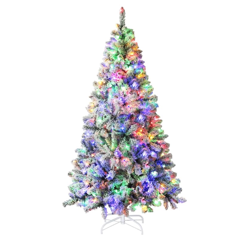 VEIKOUS 6.5FT/7.5FT Pre-lit Christmas Tree Snow Flocked/Artificial with Lights and Metal Stand