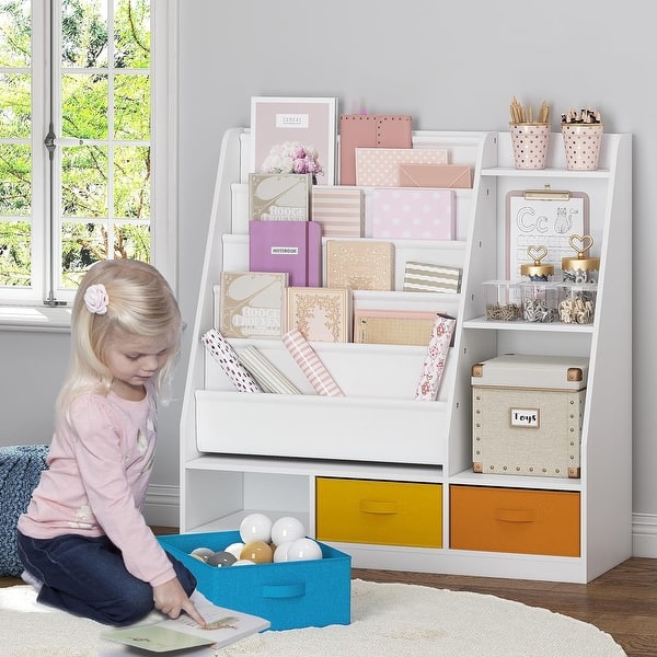NACHES Montessori Kids Bookshelf - Butterfly Tilted Design, White, Toy Storage & Book Display For Toddlers