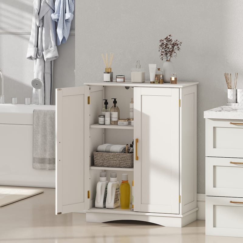 Freestanding Floor Storage Cabinet with Adjustable Shelves and 2 Doors for Bathroom or Kitchen - 23.5" x 12" x 31.5" - White