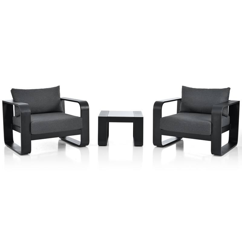 3-Piece Aluminium Chair Set with Coffee Table & Cushion