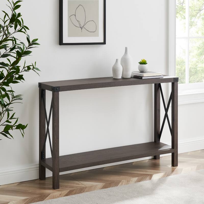Middlebrook Kujawa 46-inch Wide X-frame Farmhouse Entry Table - Sable Grey