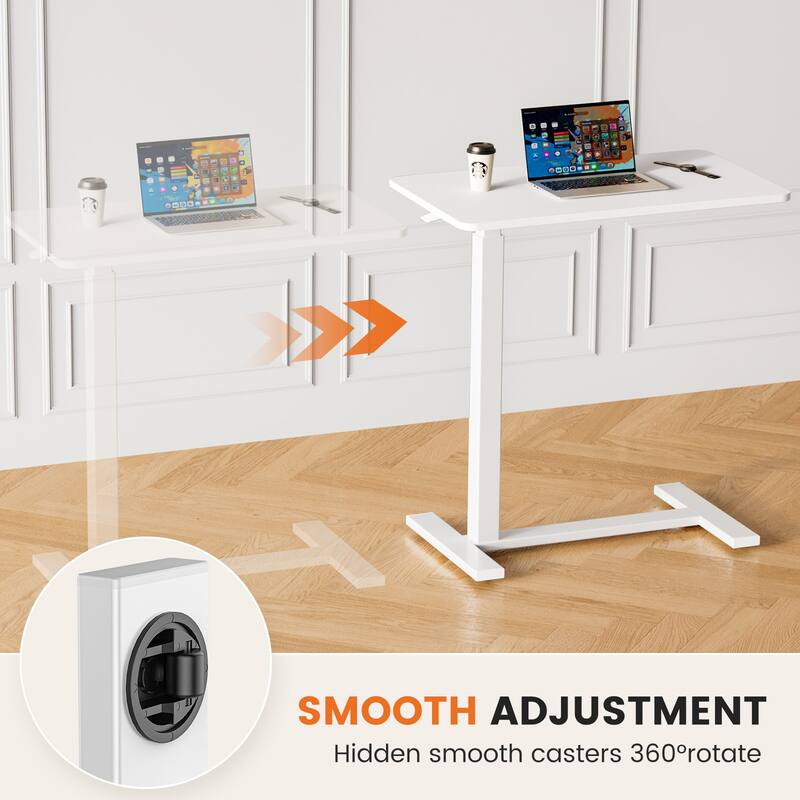 White Height Adjustable Small Standing Desk Rolling Laptop Desk