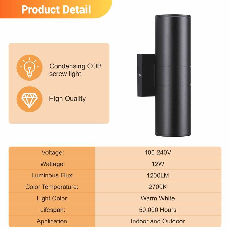 IP65 Integrated LED Cylinder Up Down Wall Light Outdoor