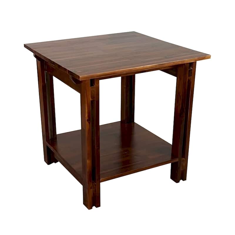 Acacia Wood Architectural End Table with Shelf - Mahogany