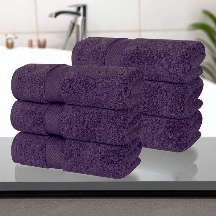 Superior Zero Twist Cotton Solid Soft Absorbent Hand Towel Set of 6 - Grape Seed