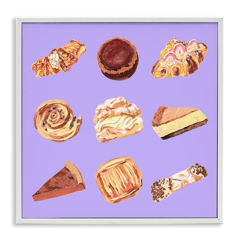Stupell Delicious Pastries on Purple Framed Giclee Art Design By Melissa Wang - 24 x 24 - White