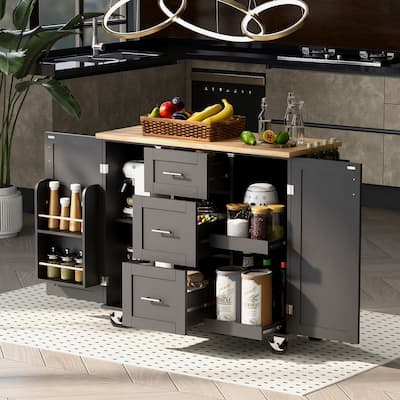 Kitchen Island on Wheels with Spice Rack & Tower Rack