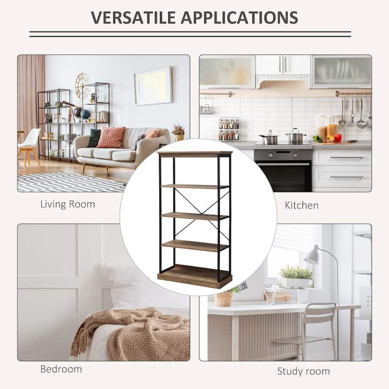 HOMCOM 2/4-Tier Industrial Style Storage Steel Wooden Shelf with a Robust Multi-Functional Design, Tall Organizer