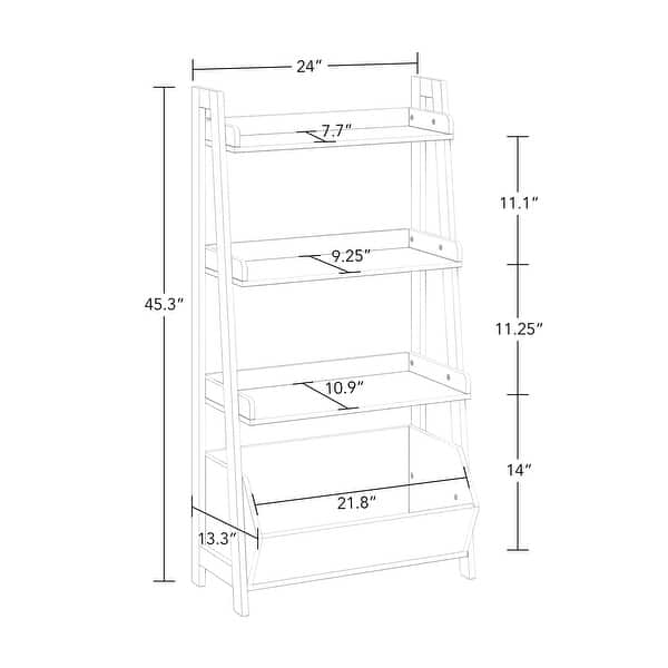 dimension image slide 2 of 10, RiverRidge Kids 4-Tier 24in Ladder Shelf Toy Organizer with 3 Open Display Shelves- White with Two 5" Fabric Bins