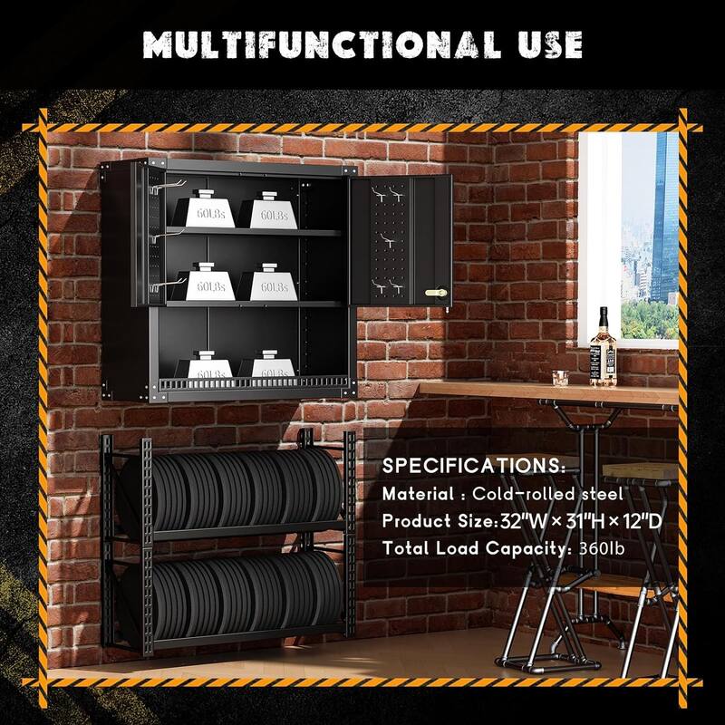 32" W x 31" H Metal Garage Hanging Storage Wall Mounted Cabinet with Adjustable Shelves
