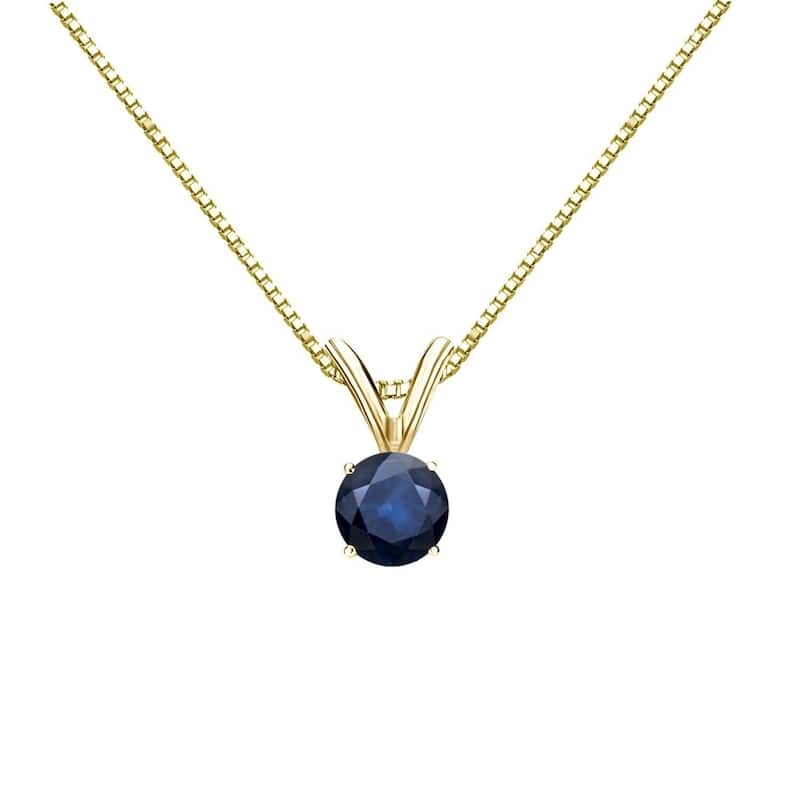 Auriya 14K Gold 1/4ct Blue Sapphire Solitaire Necklace with Adjustable Chain - Yellow
