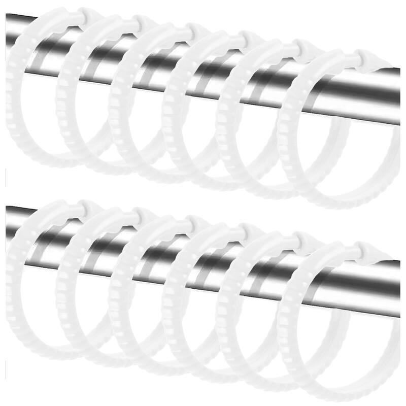 White 12 Piece Premium Plastic Shower Curtain Hooks Rings Round 2.25" Inches - White
