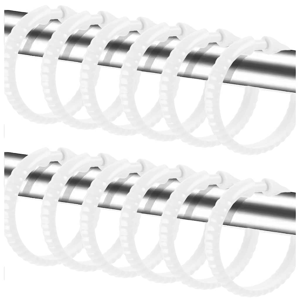 White 12 Piece Premium Plastic Shower Curtain Hooks Rings Round 2.25" Inches