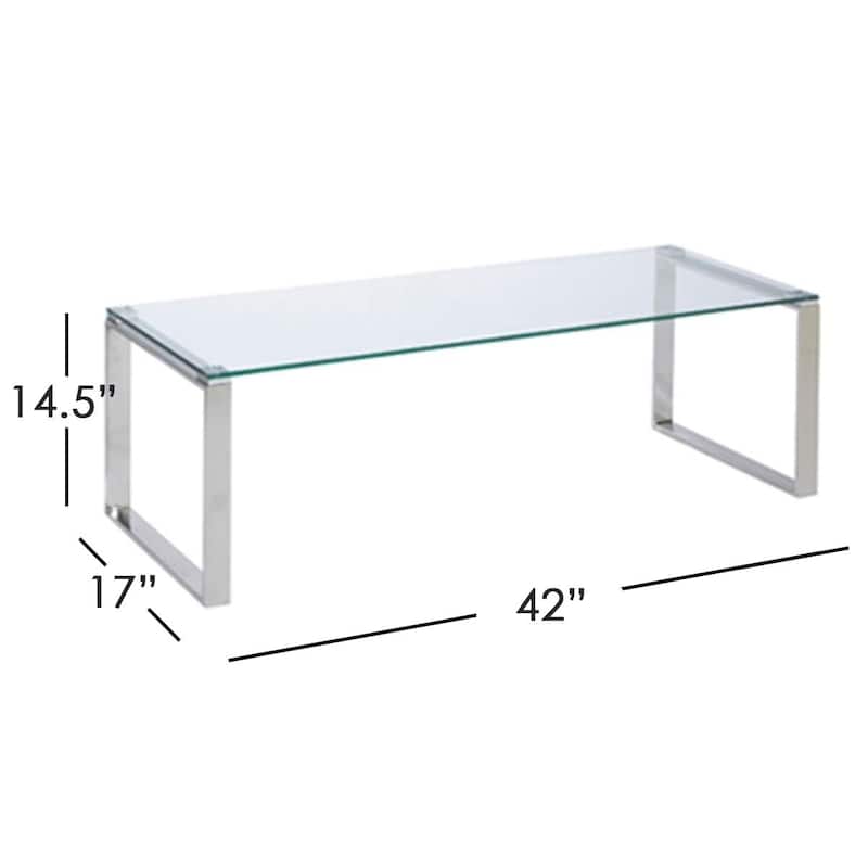 Gem Modern Tempered Glass & Stainless Steel Coffee Table (2 Size Options) - Condo Size: 42x17x14.5"