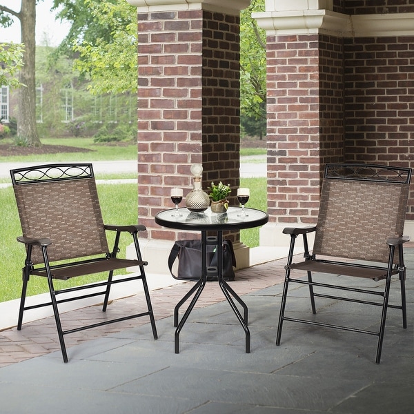 Costway 3pc bistro patio garden furniture set 2025 2 folding chairs glass table top steel