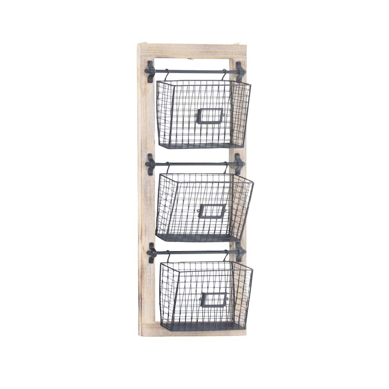 Metal Suspended Wire Basket 2 Slot Magazine Rack Holder with Suspended Baskets and Label Slot - Black - Roche River Decor