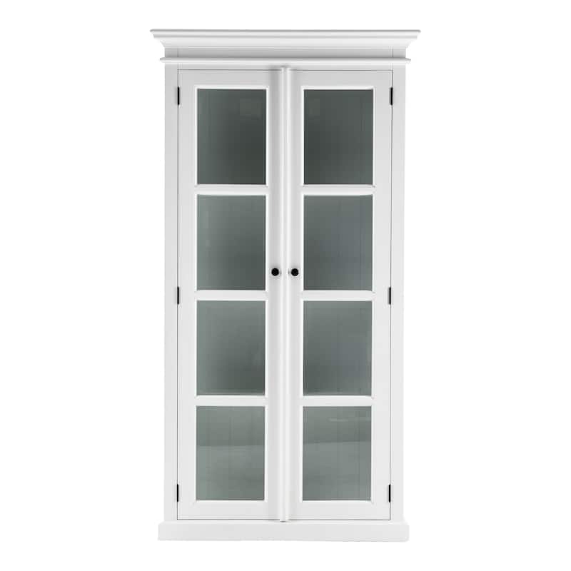 HomeRoots 75" White Wood and Glass Double Door Storage Cabinet