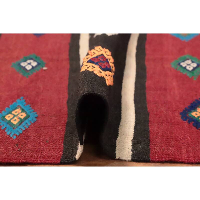 Hand Woven Oriental 100% Wool Carpet Southwestern Tribal Red Kilim Area Rug - 9' 7'' X 5' 10''