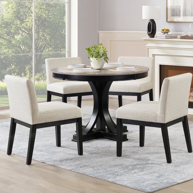 Vintage 20.5"W Upholstered Dining Chairs with Wood Frame - Set of 4 - Rustic Black