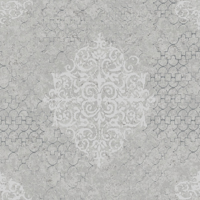 Galerie Wallcoverings Lustre Collection Embossed Damask Non-woven Metallic Wallpaper Roll - 33 feet x 21 inches - Silver