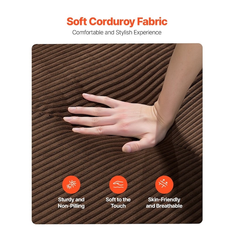 83" Brown Corduroy Fabric Sofa Couch Extra-Long Comfortable Seating with Wide Armrests - 38.19” x 83” x 28.7”