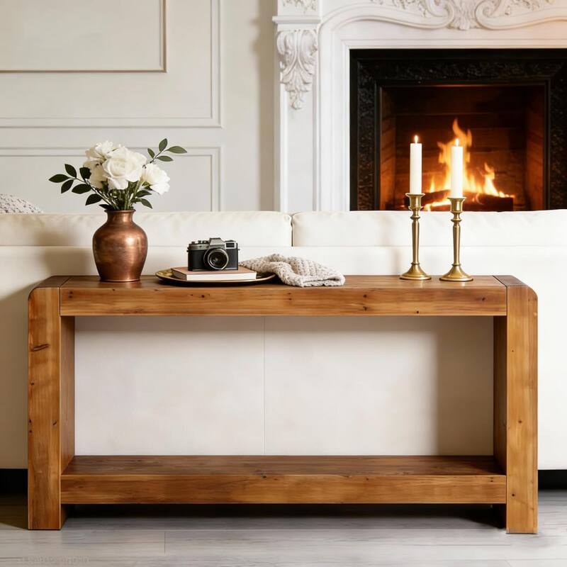 Solid Wood Console Table with Storage, 63-Inch Farmhouse Entryway Table - 62.99" L x 11.81" W x 33.46" H