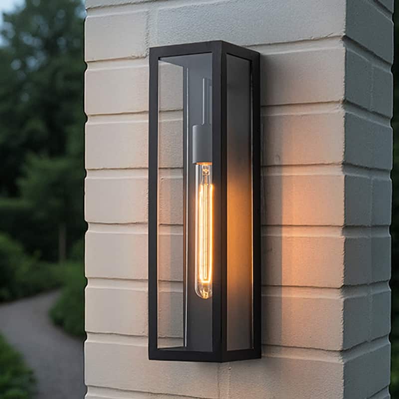 H18" Modern Minimalist Black Outdoor Wall Lantern with Clear Glass Dusk to Dawn Outdoor Exterior Wall Light(2 Pack) - W5"