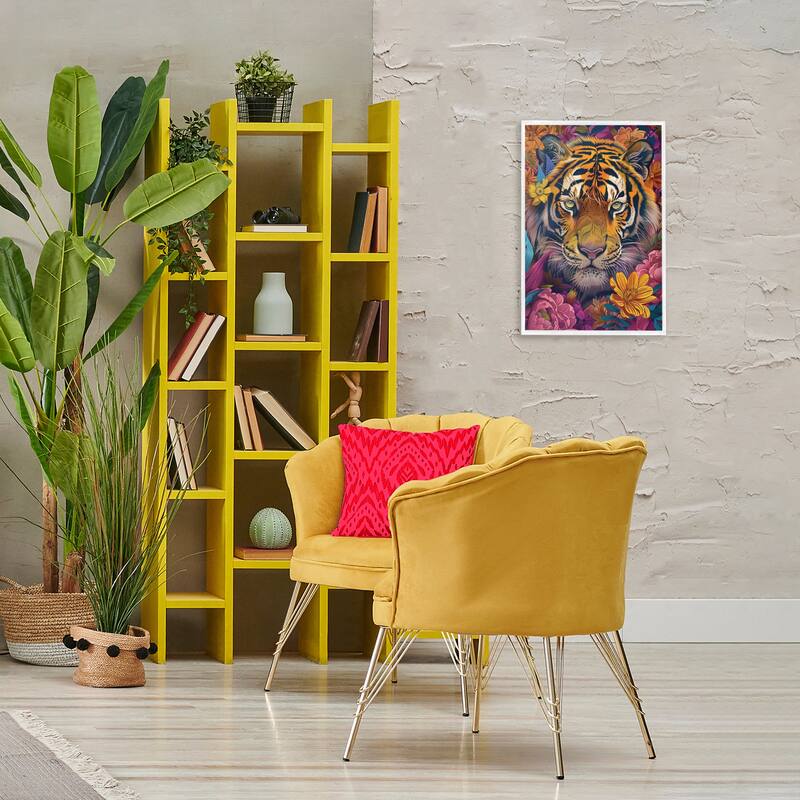 Stupell Peering Tiger Through Flowers Framed Giclee Art Design By LSR Design Studio