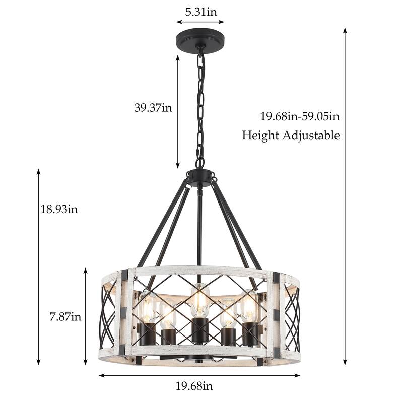 5-Light Rustic Drum Chandelier for Living Room Kitchen with No Bulbs Included
