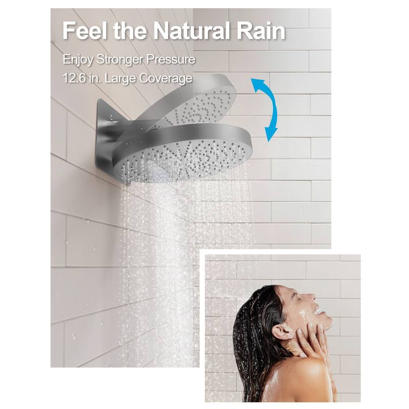 GRANDJOY Shower Faucet Set 12 inch Wall Mount Rainfall Waterfall Shower Head Body Jets Handheld Spray Thermostatic Valve