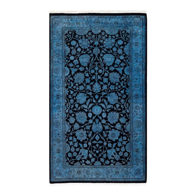 Overton Hand Knotted Wool Vintage Inspired Modern Contemporary Overdyed Blue Area Rug - 3' 1" x 5' 5"