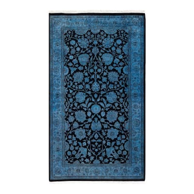 Overton Hand Knotted Wool Vintage Inspired Modern Contemporary Overdyed Blue Area Rug - 3' 1" x 5' 5"