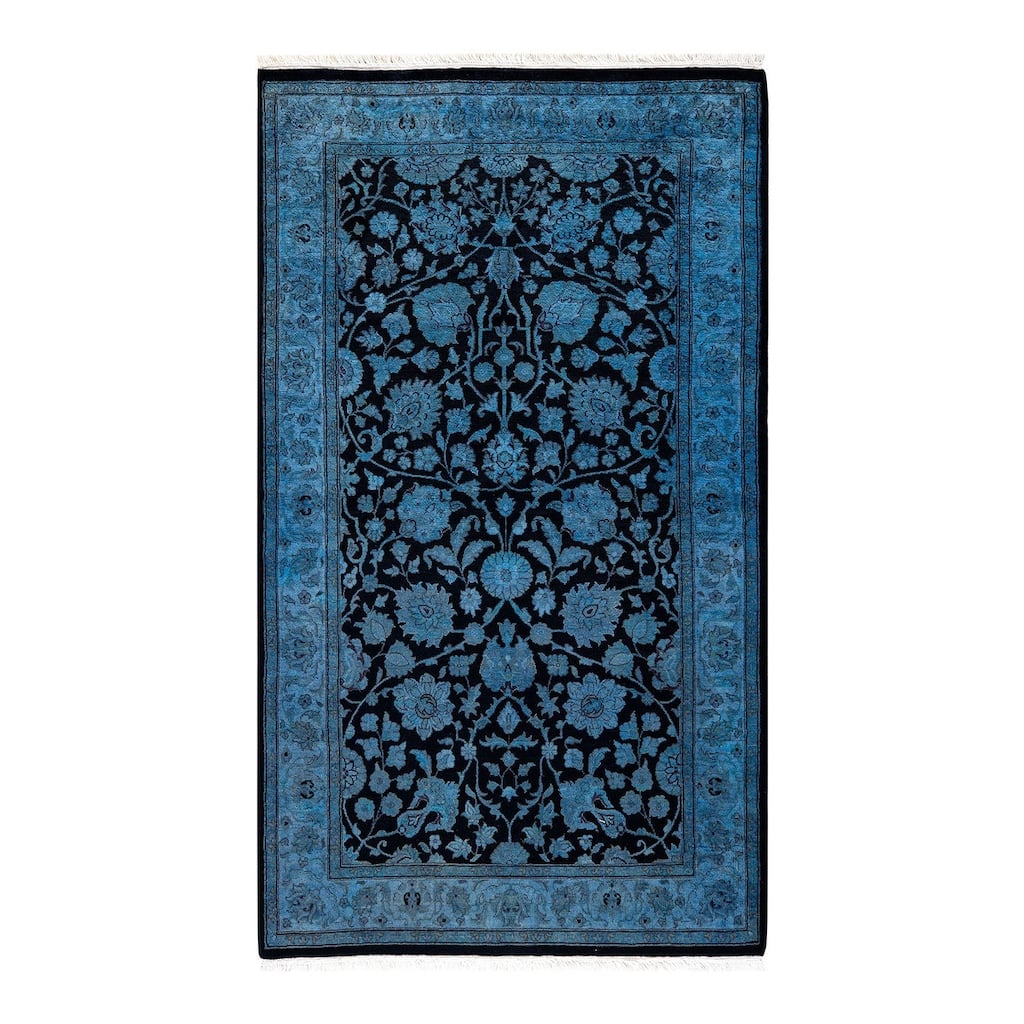 Overton Hand Knotted Wool Vintage Inspired Modern Contemporary Overdyed Blue Area Rug - 3' 1" x 5' 5"