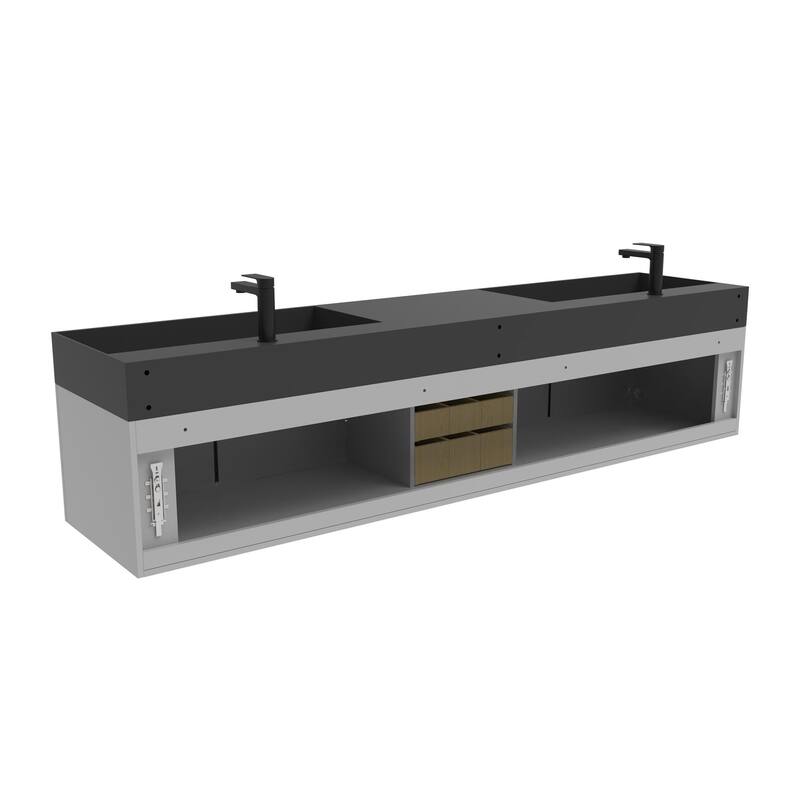 Amazon 84" Wall Mounted Double Bathroom Vanity Set w/ Black Top