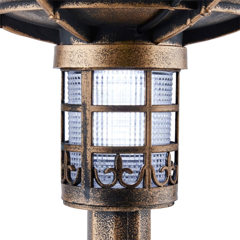 Alpine Corporation 29"H Outdoor Pedestal Birdbath with Planter Base and Solar-Powered LED Lights, Bronze
