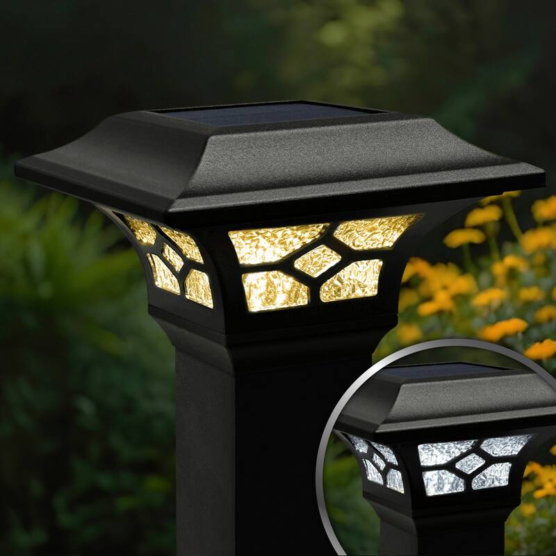 Dual Light Solar Powered Outdoor Post Cap - 7.25" - Black