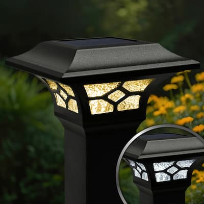 Dual Light Solar Powered Outdoor Post Cap - 7.25" - Black