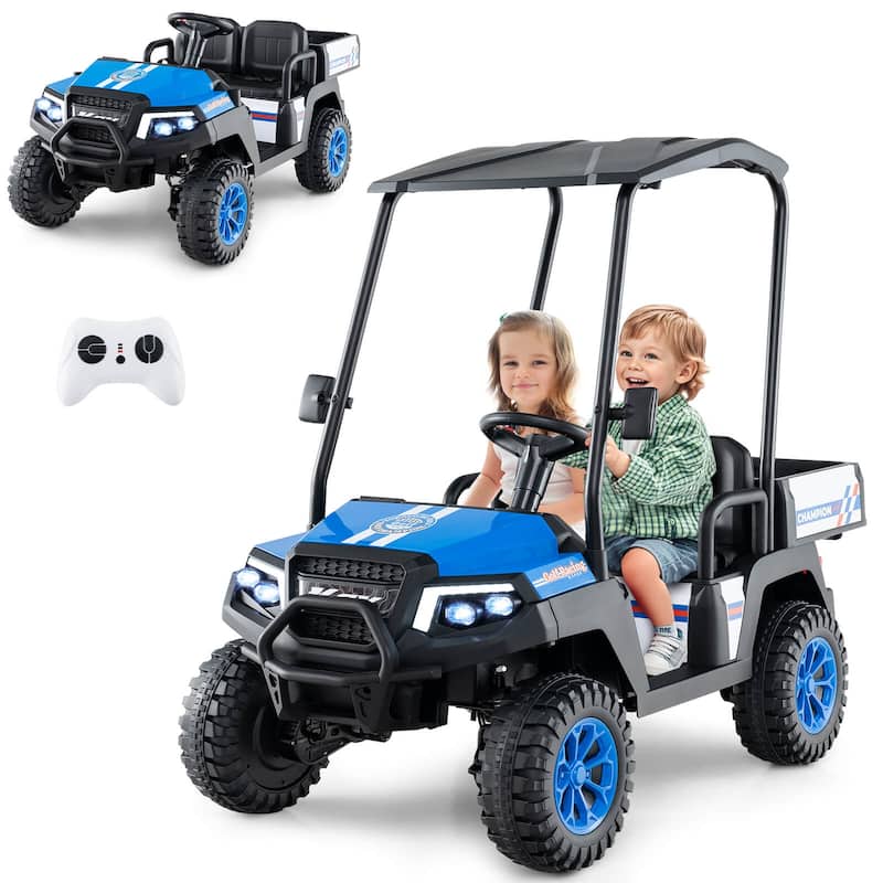 Costway 24V 7AH Kids Golf Cart 4WD 2 Seater Ride on Car with Sun Shade