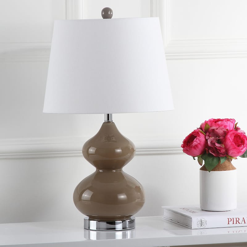 SAFAVIEH Lighting Kimberely 24-inch Double Gourd Glass White Table Lamp (Set of 2) - 14"x14"x24" - 14Wx14Dx24H