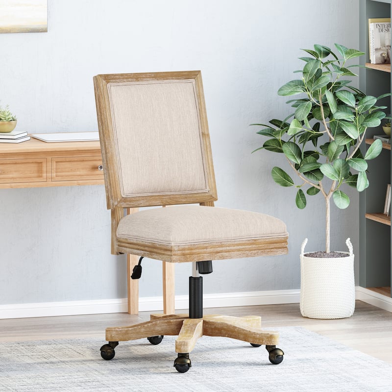 Sandine Upholstered Swivel Office Chair by Christopher Knight Home - Beige + Natural