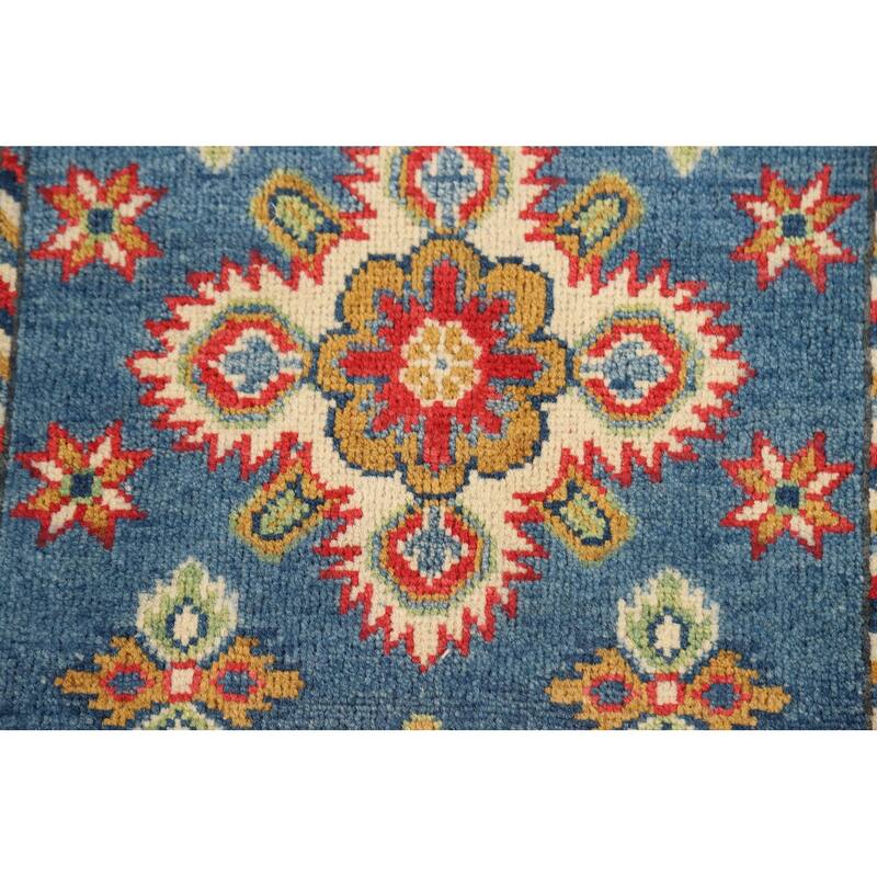 Blue Geometric Kazak Oriental Foyer Rug Handmade Wool Carpet - 2'0" x 3'0"