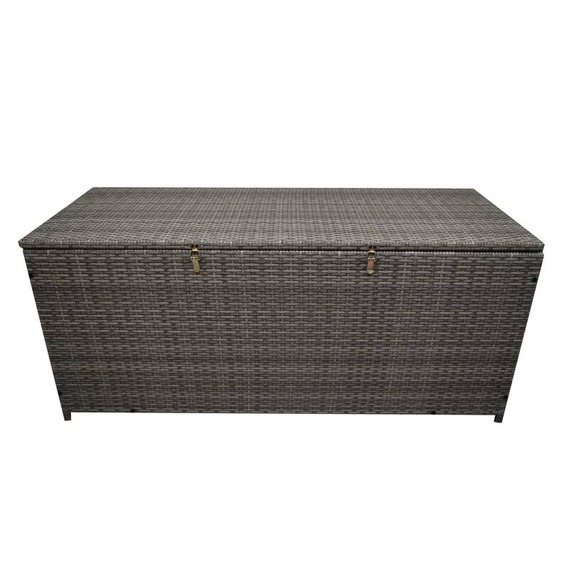 Indoor and Outdoor Balcony Patio Deck Porch Pool 113 Gallon Wicker Storage Box Trunk Bin with Metal Frame