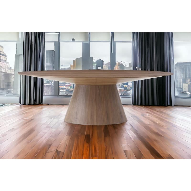 HomeRoots 95" Brown Oval Solid Wood Pedestal Base Dining Table - 30" x 95" x 43"