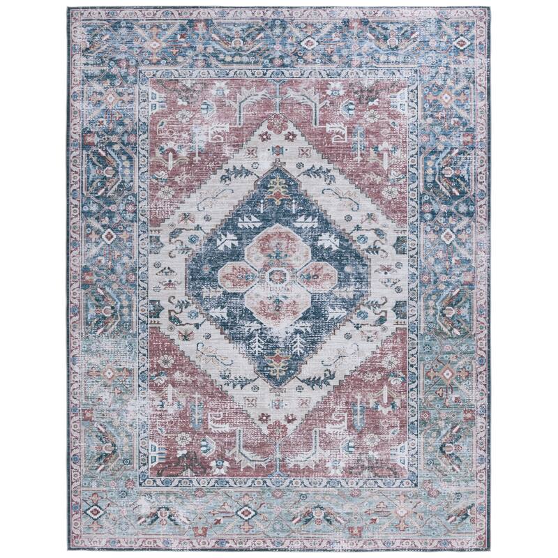SAFAVIEH Tucson Machine Washable Slip Resistant Mettie Oriental Distressed - 8' x 10' - Rust/Navy - Rectangle