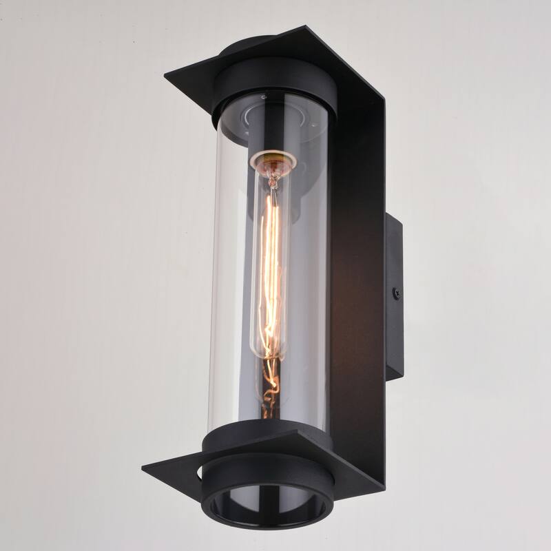 Brighton Park Black Contemporary Indoor Outdoor Wall Lantern Light Fixture with Cylinder Clear Glass