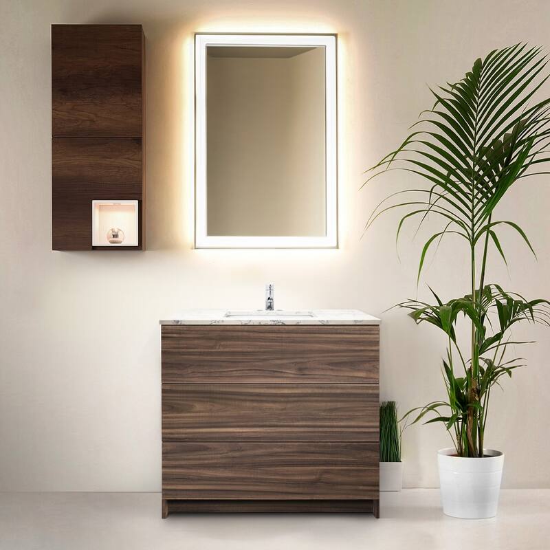 Element Standing 36 in x W x 22 in D x 35 in H Bathroom Vanity in Ebony with Galaxy Grey Quartz Top