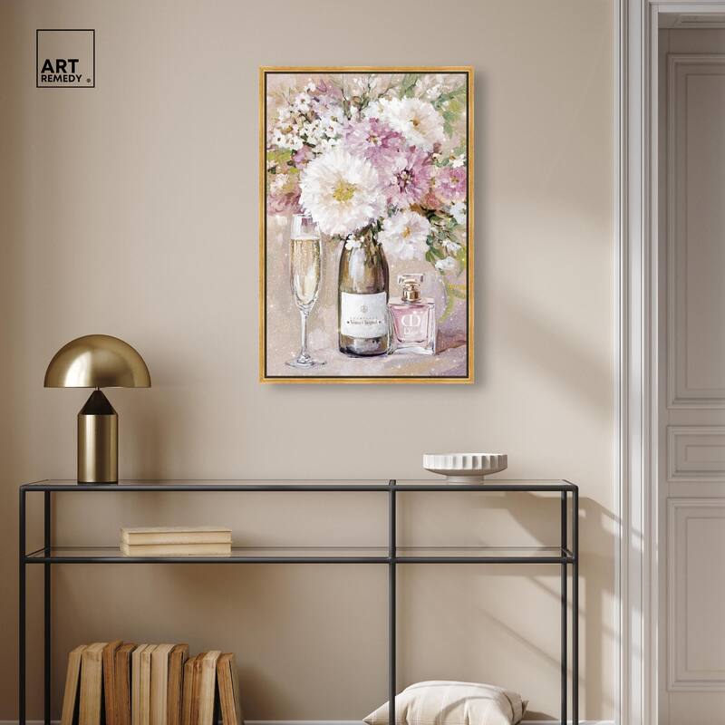 Light Floral Champagne Vase Canvas by Art Remedy