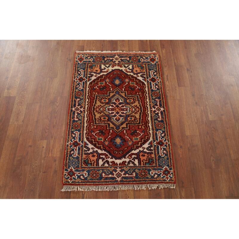 Orange Heriz Serapi Oriental Foyer Rug Handmade Wool Carpet - 2'0" x 3'0"
